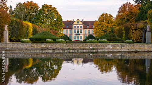 Abbots Palace in the rococo style and located in Oliwa Park in autumn scenery.. Gdansk, Poland.