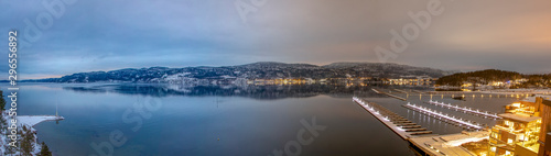 Panorama of Sandefjord during winter day and night