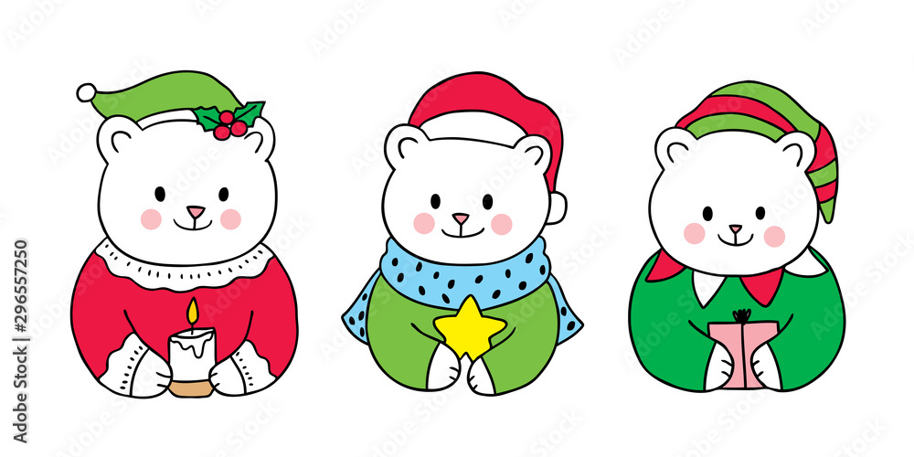 Cartoon cute Christmas  Polar bear vector.
