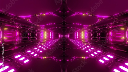 futuristic alien space tunnel corridor with cool reflections 3d rendering wallpaper background