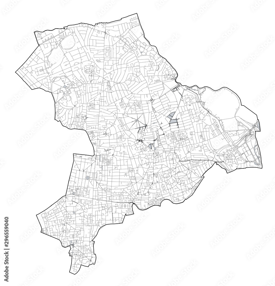 London Boroughs Map With Streets Satellite View Of The London Boroughs, Map And Streets Of Hackney Borough.  England Stock Vector | Adobe Stock
