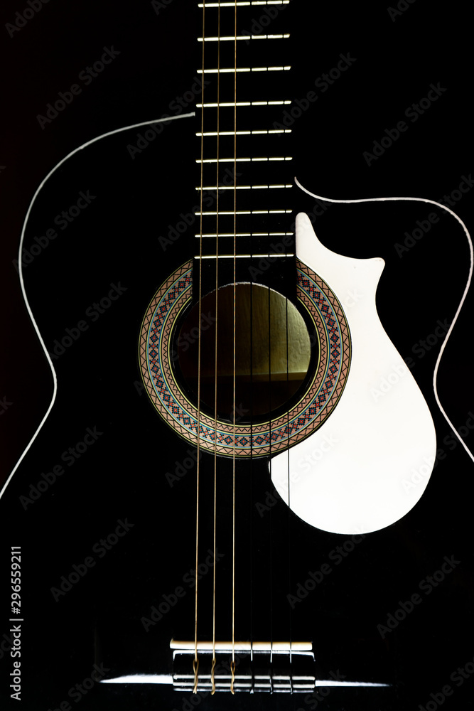 Fototapeta premium Black classic guitar in perspective
