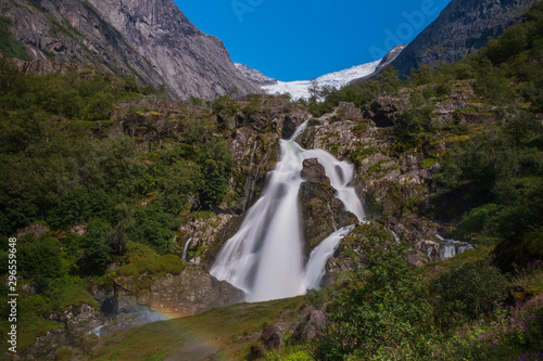 Kleivafossen Waterfall in the Jostedalsbreen National Park  Sogn og Fjordane  Norway. Long exposure shot. July 2019