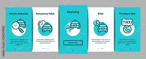 Online Taxi Onboarding Mobile App Page Screen Vector Thin Line. Taxi Truck And Car, Mobile Application, Web Site And Human Silhouette Concept Linear Pictograms. Contour Illustrations