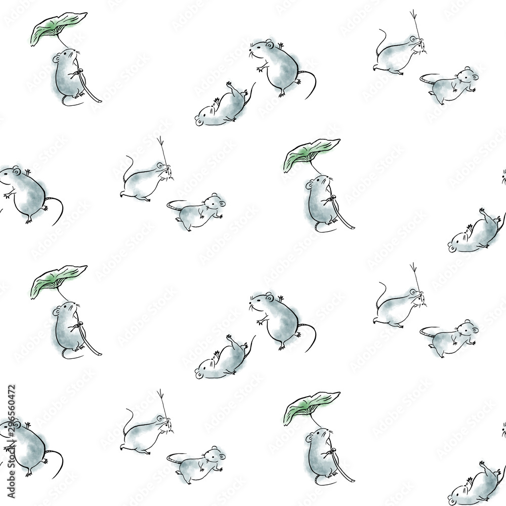 鳥獣戯画風ねずみパターン Stock Illustration Adobe Stock