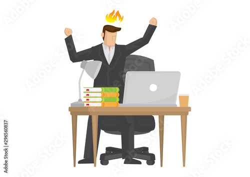 Businessman angry with his computer in his office desk.