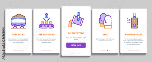 Metallurgical Onboarding Mobile App Page Screen Vector Thin Line. Factory Furnace, Metal Melting And Metallurgical Pipe Foundry Concept Linear Pictograms. Contour Illustrations