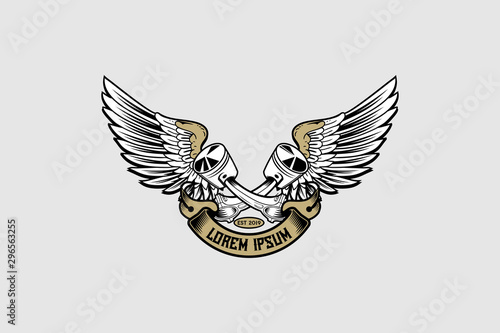 cross piston with wing and ribbon for automotive logo badge template