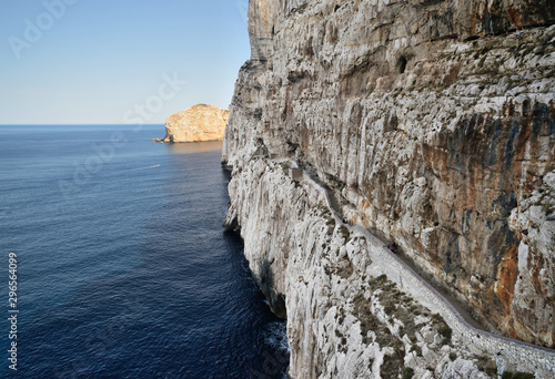 the staircase called Escala del Cabirol carved on the rock of the Capo Caccia promontory that leads to the Grotte di Nettuno photo