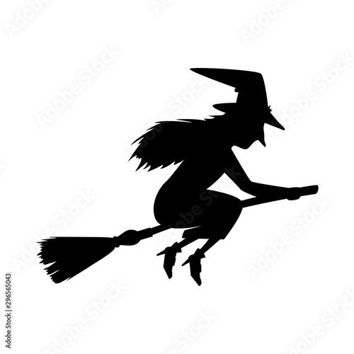 witch silhouette flying in broom isolated icon vector illustration design