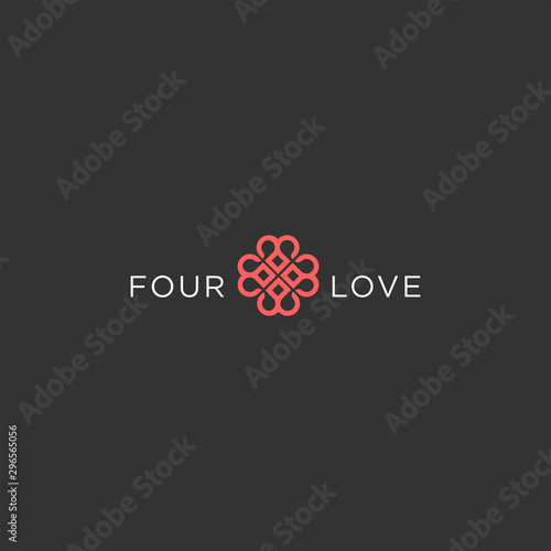 Number 4 heart logo design. Anniversary love icon illustration vector