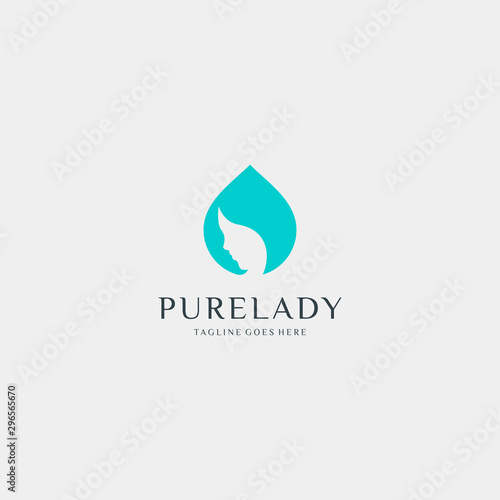 Abstract minimalist pure lady logo design. drop woman face icon illustration vector