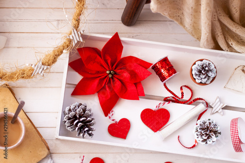  Red Felt Poinsettia and painted pinecones christmas tree for Christmas Decoration