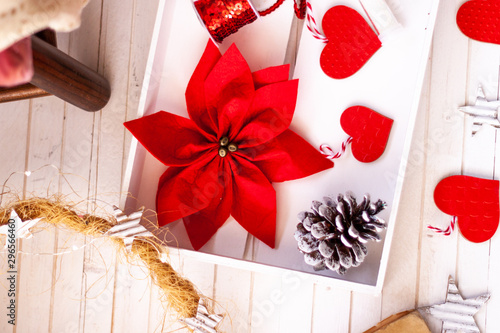   Red Felt Poinsettia and painted pinecones christmas tree for Christmas Decoration
