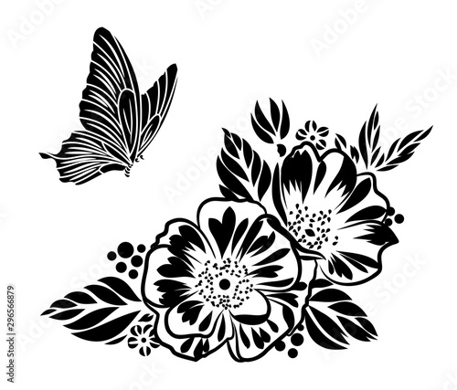 Set of backgrounds with flowers and butterflies.