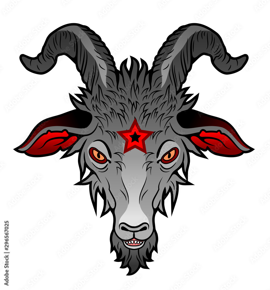 Portrait of a goat in old school tattoo style. 