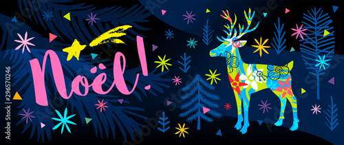 New Year Noel Merry Christmas Best Wishes typography golden emblems letterings quote greeting cards. Christmas tree decoration deer stars snowflakes. Hand drawn vector illustration.
