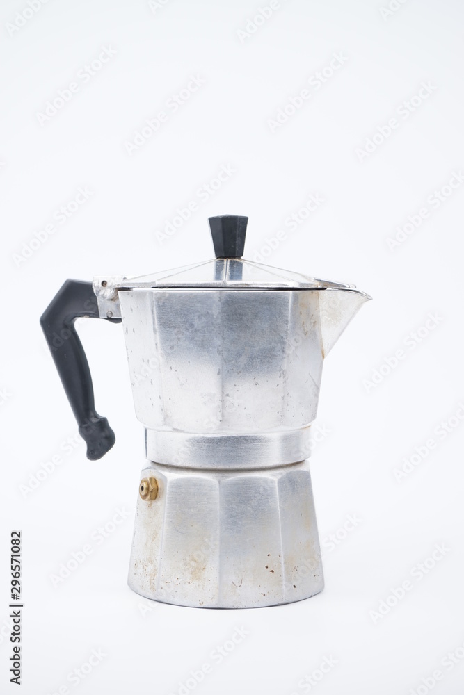 used coffee maker isolated on white background used coffee maker isolated on white background
