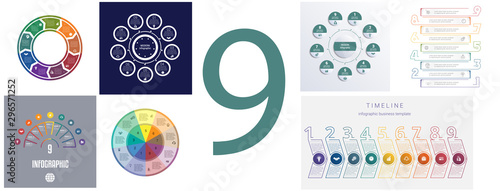 Seven templates for modern infographic 9 positions