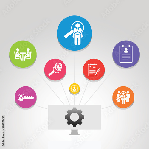 Human Resources Infographics vector design. Timeline concept include searching, resume, global search icons. Can be used for report, presentation, diagram, web design