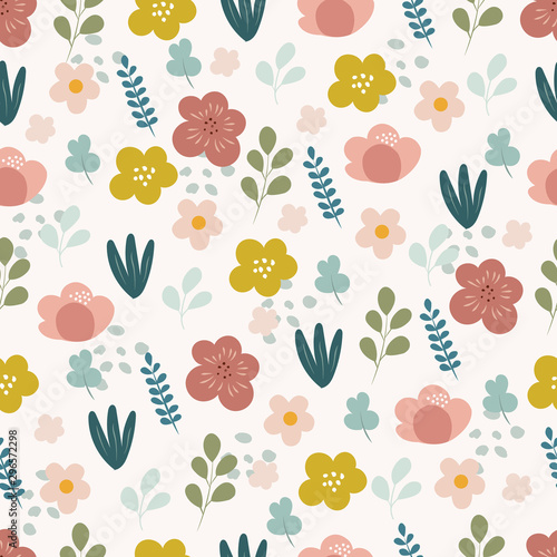 Seamless pattern with flowers in doodle style