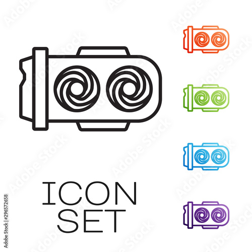 Black line Mining farm icon isolated on white background. Cryptocurrency mining, blockchain technology, digital money market, cryptocoin wallet. Set icons colorful. Vector Illustration