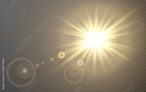 Glowing lights effect on transparent bakground. Abstract flare light rays. Vector illustration