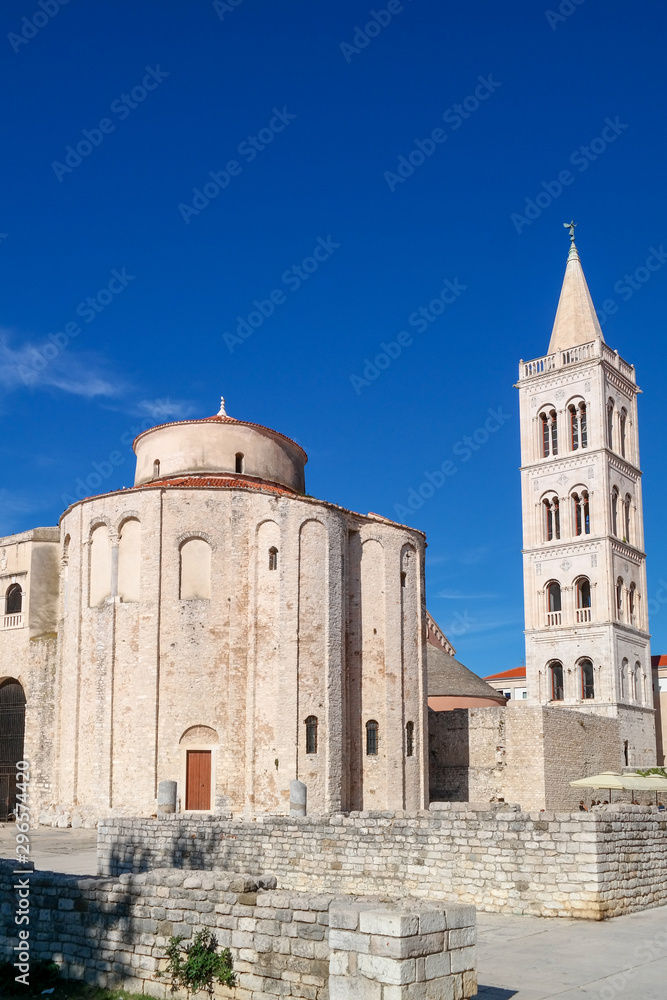 Church of St Donatus and the tower bell of the St Anastasia Cathedral in Zadar Croatia