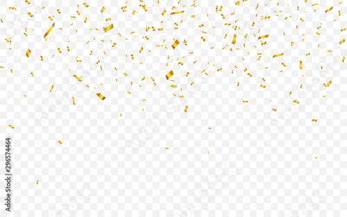 Gold confetti. Celebration carnival falling shiny glitter confetti in gold color. Luxury greeting card. Vector illustration