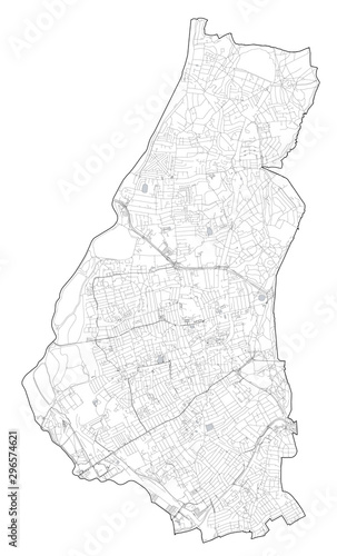 Satellite view of the London boroughs, map and streets of Waltham Forest borough. England