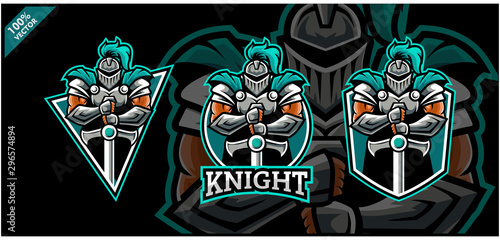 Vector logo. Knight with sword on three background variation.