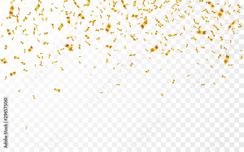Gold confetti. Celebration carnival falling shiny glitter confetti in gold color. Luxury greeting card. Vector illustration
