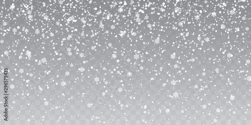 Christmas snow. Falling snowflakes on transparent background. Snowfall. Vector illustration