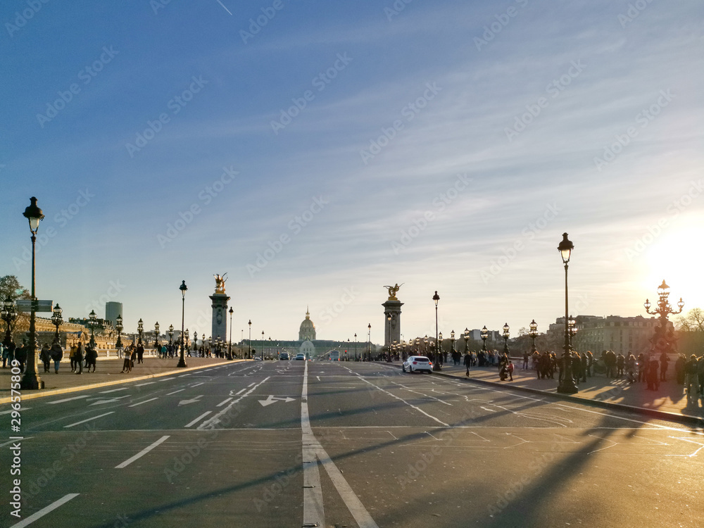 PARIS, FRANCE - DECEMBER 25, 2018: Pont Alexandre III is an arch bridge that spans the Seine in Paris, France