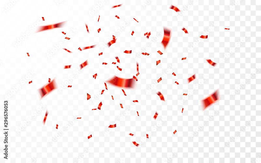 Red confetti. Celebration carnival falling shiny glitter confetti in red color. Luxury greeting card. Vector illustration