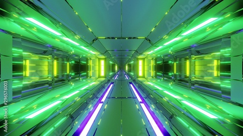 futuristic space hangar tunnel corridor with hot metal steal 3d rendering wallpaper background