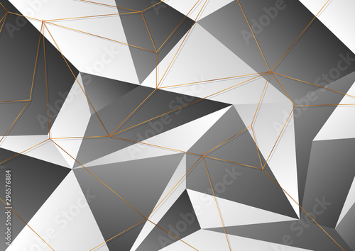 Golden polygonal outline lines texture on black and grey background. Vector modern digital art design