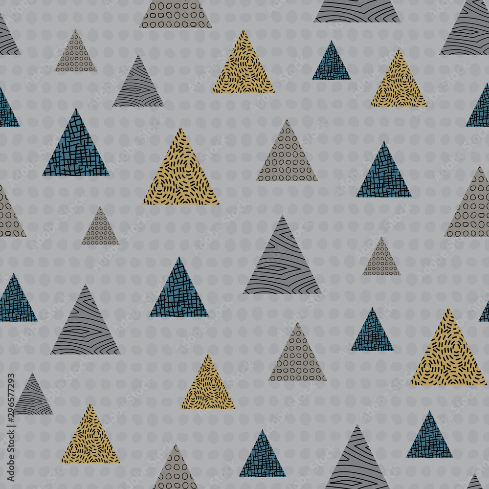 Vector Geometric Green Gold Brown Triangles on Gray Background Seamless Repeat Pattern. Background for textiles, cards, manufacturing, wallpapers, print, gift wrap and scrapbooking. Vector Geometric Green Gold Brown Triangles on Gray Background Seamless Repeat Pattern. Background for textiles, cards, manufacturing, wallpapers, print, gift wrap and scrapbooking.