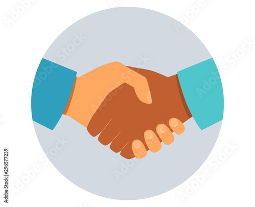 Handshake of business partners. Successful deal concept. Vector flat style illustration. Circle business icon
