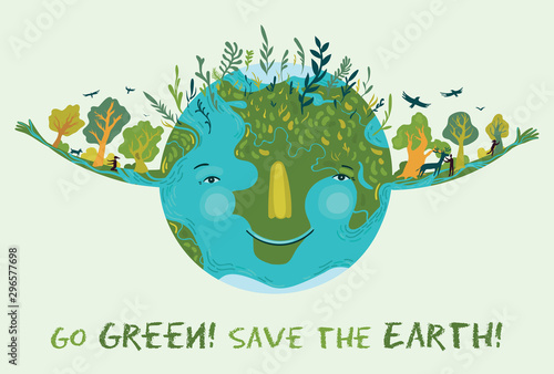 Go green, save the Earth. Vector cute ecological illustration.