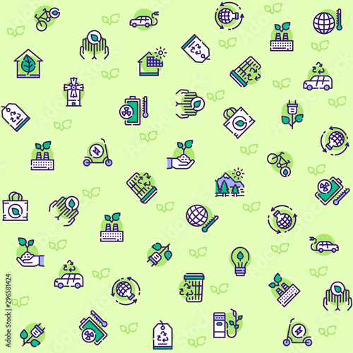 Nature conservation green color linear icons set