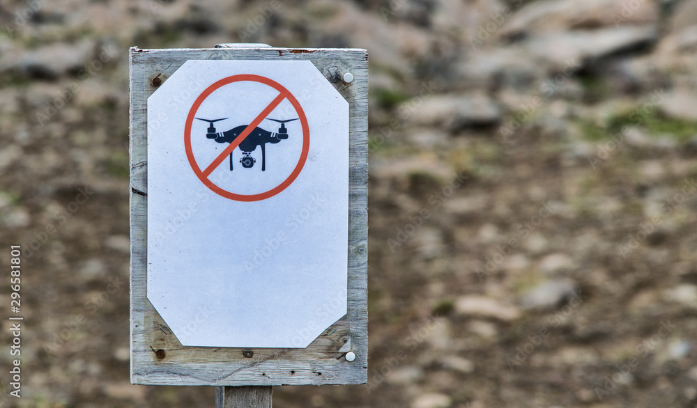 No Drone sign. Security alert in restricted no fly zone area No Drone sign. Security alert in restricted no fly zone area