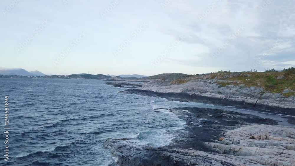 Forward aerial along coastline with rough cliffs, Norway Forward aerial along coastline with rough cliffs, Norway