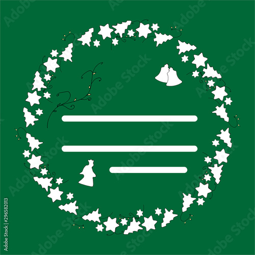 Christmas wreath of white gingerbread in the form of stars, Christmas trees, bell with an angel for wishes for the holiday
