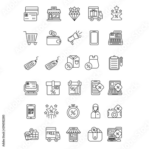 Black Friday and Cyber Monday Outline Icon Set (ID: 296582280)