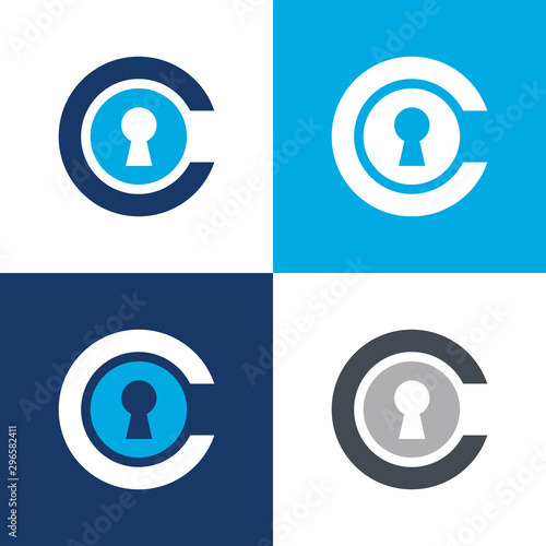 Initial letter C and keyhole, lock symbol design - Vector