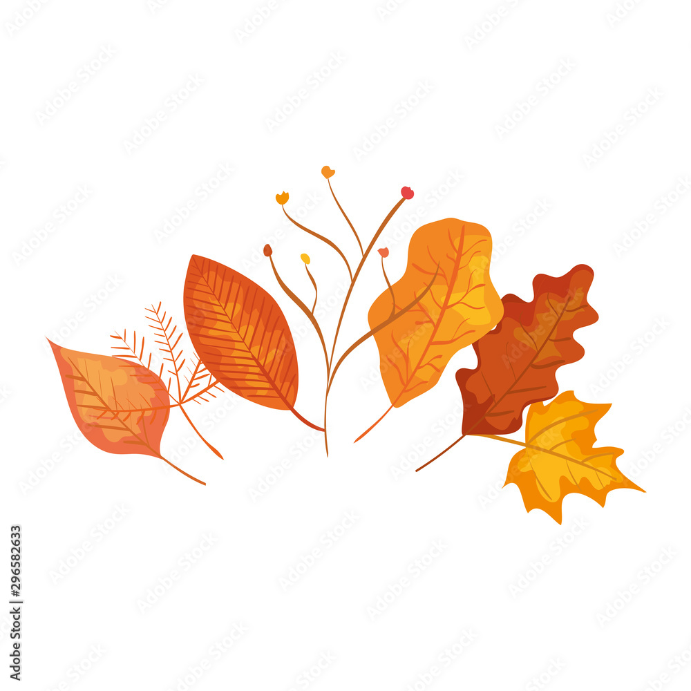 Naklejka premium autumn leafs with branches isolated icon vector illustration design