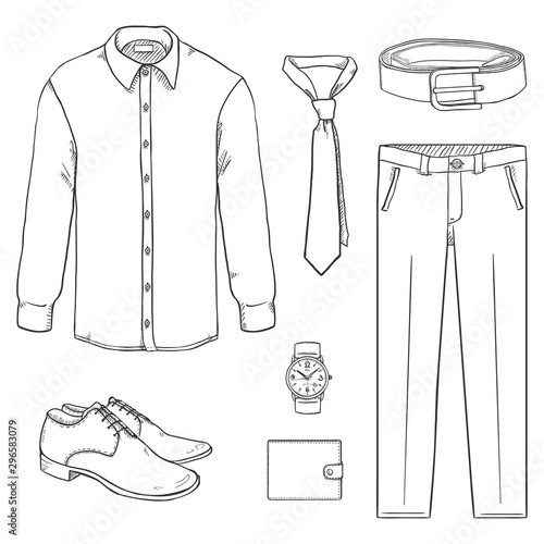 Vector Sketch Set of Men Business Clothes