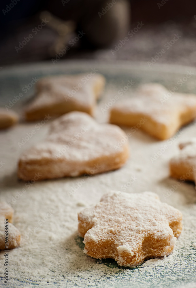 Homemade puff pastry cookies with icing sugar Homemade puff pastry cookies with icing sugar