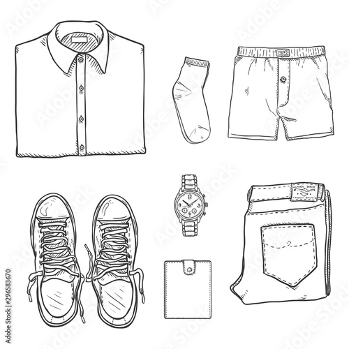 Vector Sketch Set of Casual Men Clothes.